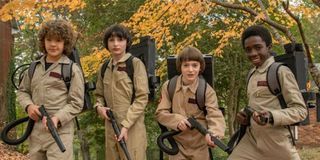 The Stranger Things boys in their Ghostbusters costumes