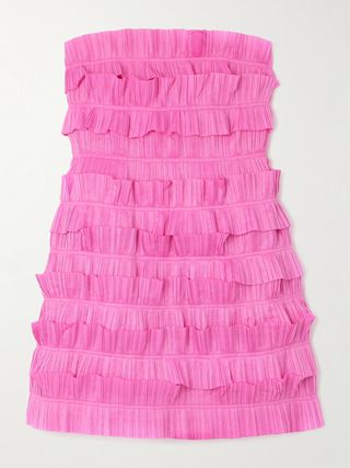 Palladium Strapless Ruffled Pleated Gauze Mini Dress