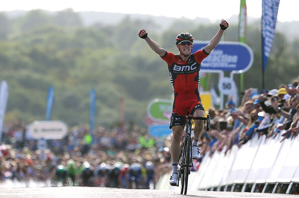 Rohan Dennis (BMC) celebrates his stage victory in Bristol