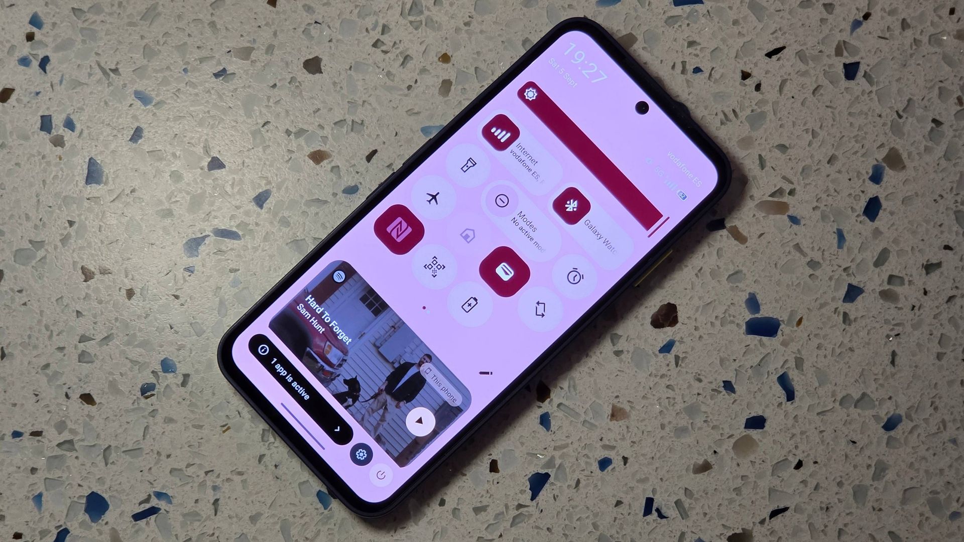 The Fairphone 6 Plus on a table, showing its quick settings.