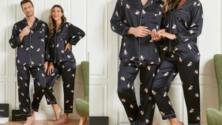 SilkSilky dog printed matching couples pajamas