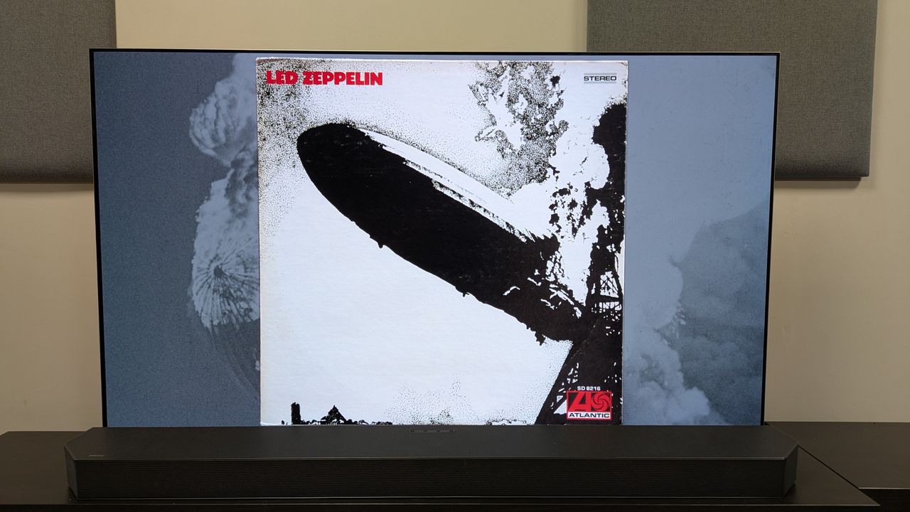 Becoming Led Zeppelin 4K Blu-ray on LG G5 showing Led Zeppelin album cover on screen.