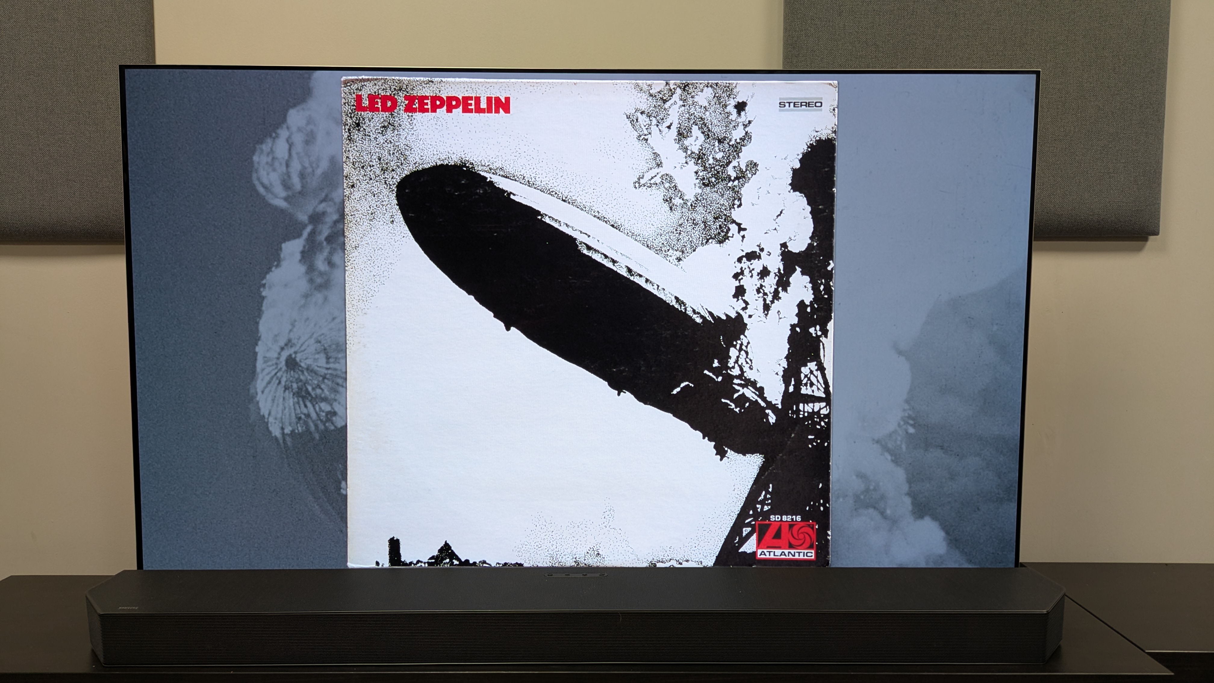 Becoming Led Zeppelin 4K Blu-ray on LG G5 showing Led Zeppelin album cover on screen.