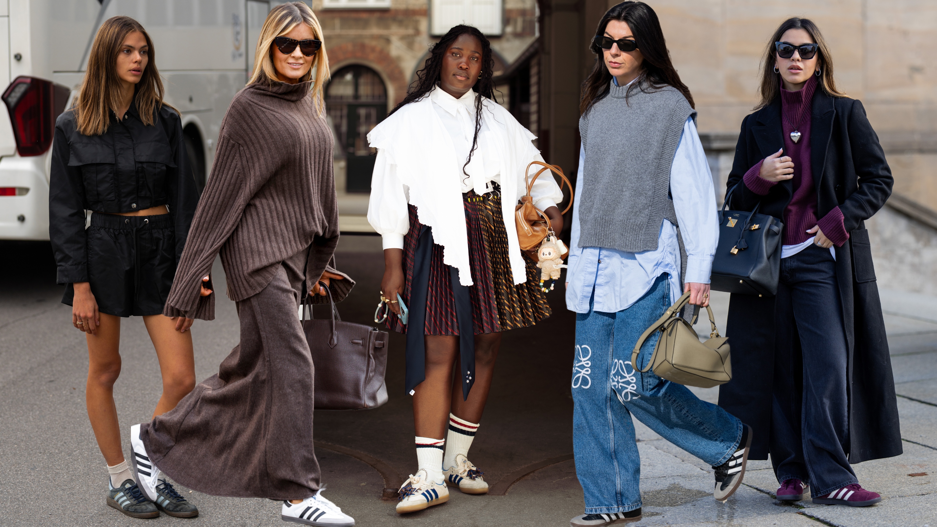 collage of women wearing adidas sambas