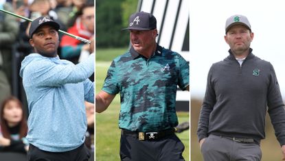 Three images split into Harold Varner III (left), Pat Perez (centre), and Branden Grace