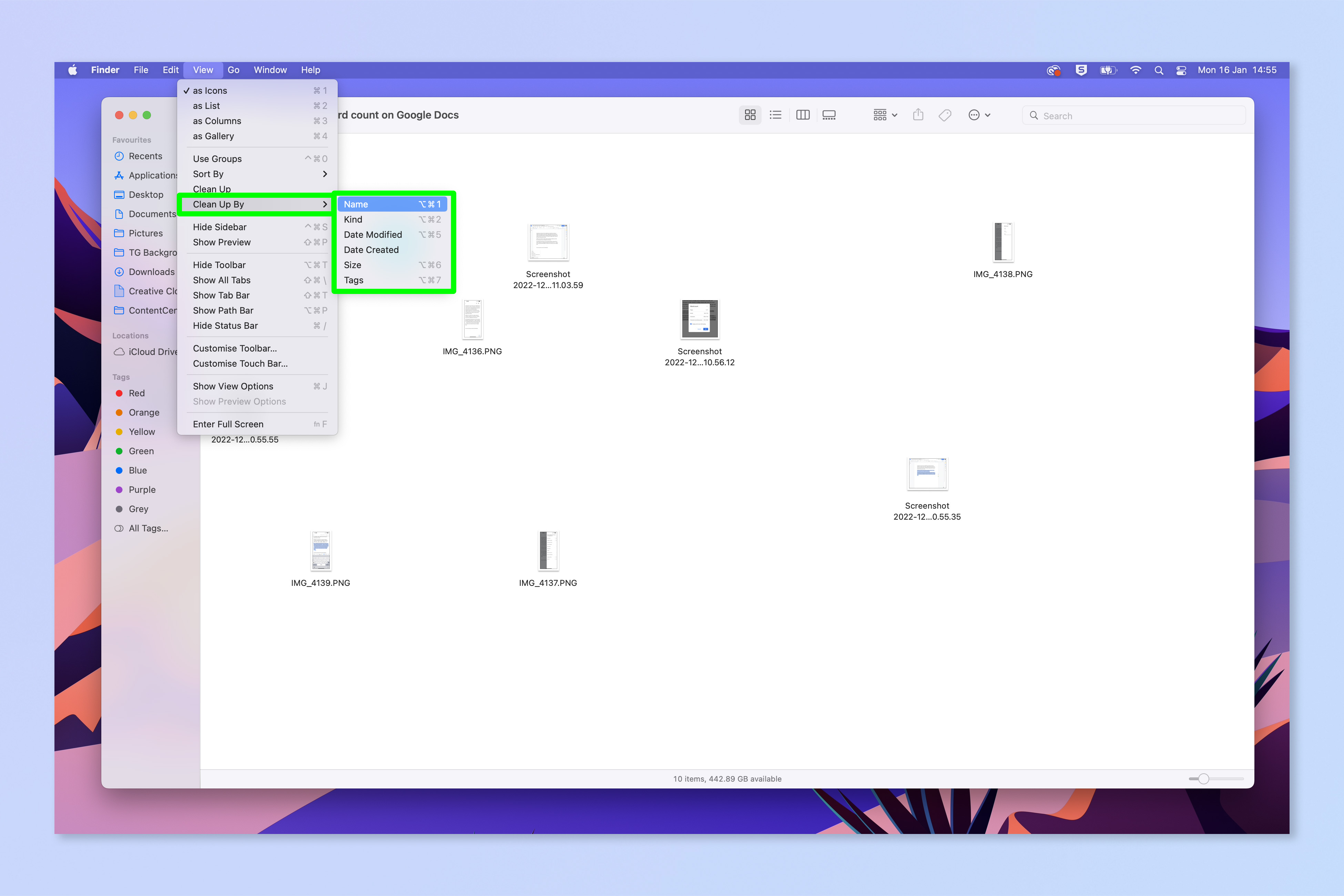 Скриншот, показывающий, как очистить папку в macOS Finder
