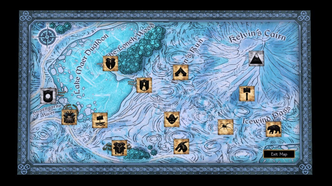 Doom of Icewind Dale world map showing various locations