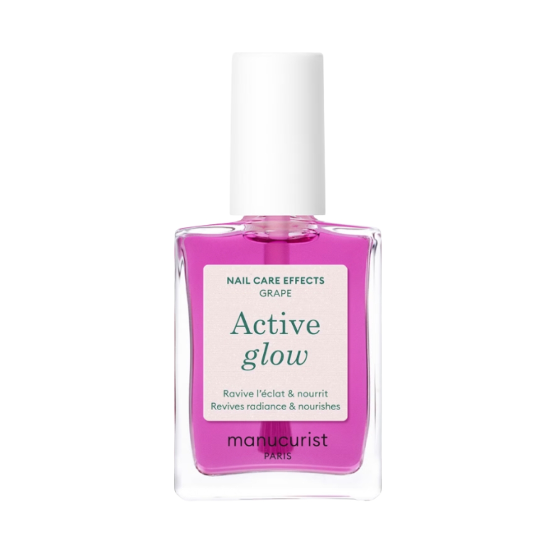 A product shot of the Manucurist Active Glow Polish in shade Grape, on a white background