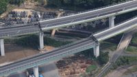A section of expressway with a vertical displacement is seen in Yatsushiro, Kumamoto Prefecture, on July 29, 2026, after an earthquake struck southwestern Japan the previous day. (Photo by JIJI PRESS / AFP via Getty Images) / Japan OUT