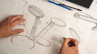 Design sketches for The Daylight Company Foldi Go lamp