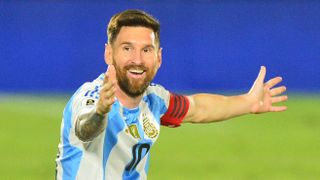 Argentina&#039;s forward #10 Lionel Messi reacts during the 2026 FIFA World Cup South American qualifiers in the run up to the Argentina vs Peru live stream