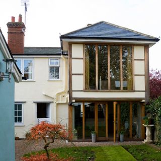 Exterior of house with two storey extension