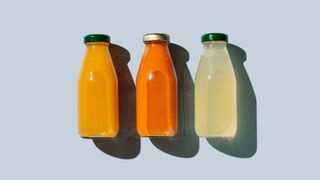 Juice in glass bottles