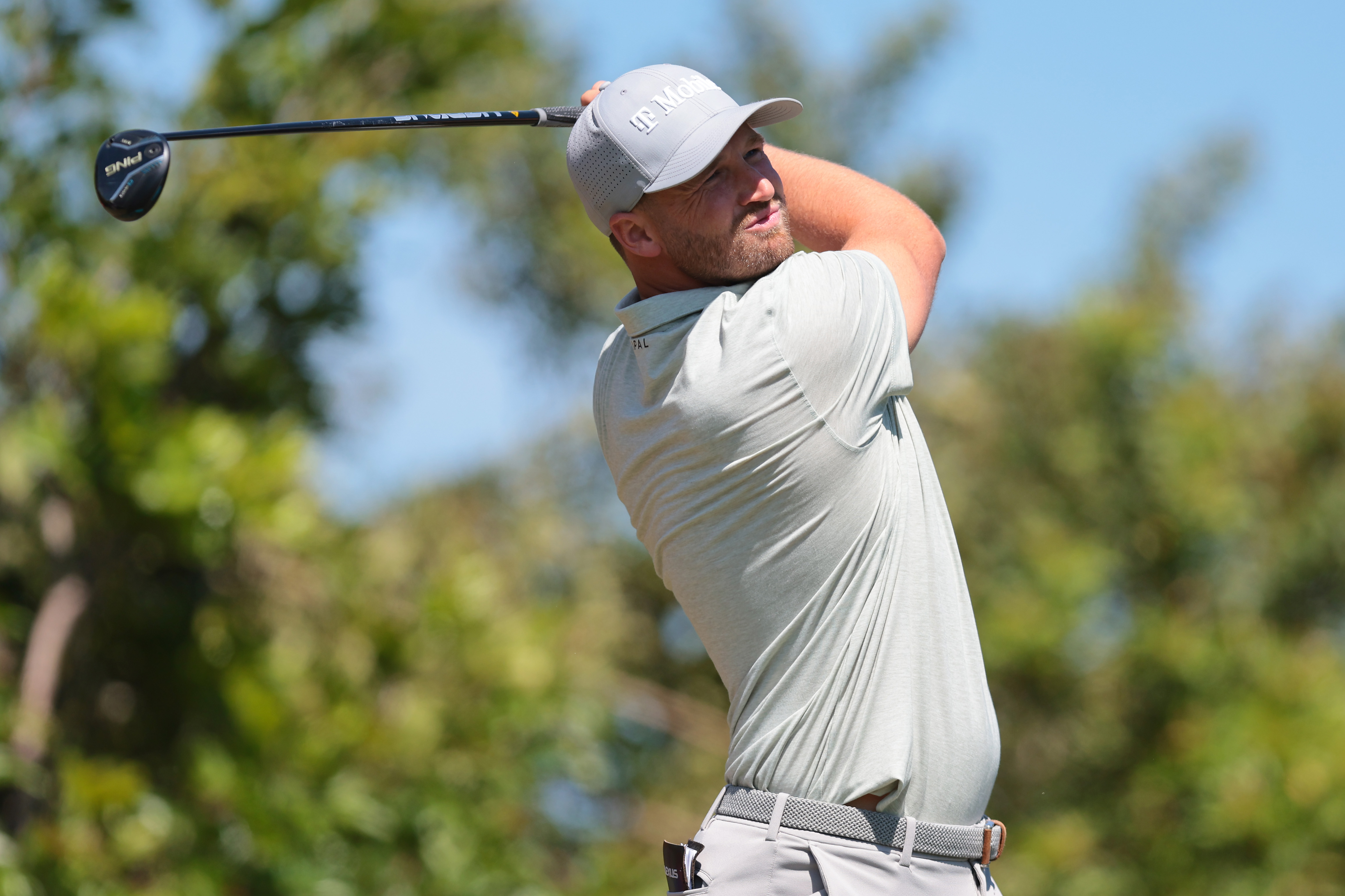Wyndham Clark plays his shot from the seventh tee during the first round of the Valspar Championship 2026 at Copperhead Course
