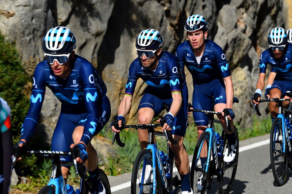 ANDRATX SPAIN JANUARY 29 Alejandro Valverde Belmonte of Spain and Movistar Team competes during the 31st Challenge Ciclista Mallorca 2022 Trofeo Pollena Port d Andratx a 170 km race from Pollena to Andratx 214m ChallengeMallorca on January 29 2022 in Andratx Spain Photo by Dario BelingheriGetty Images