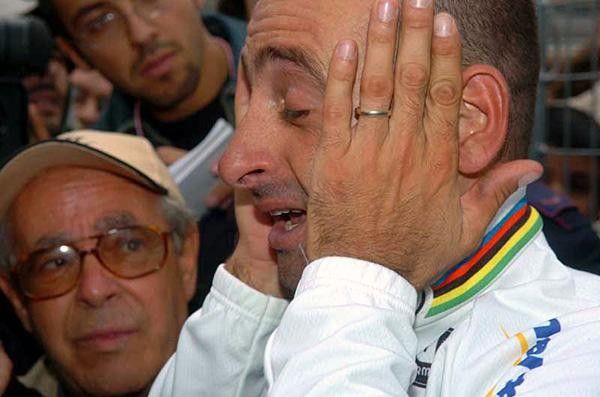 Paolo Bettini (Quick-Step) with Dad after emotional win
