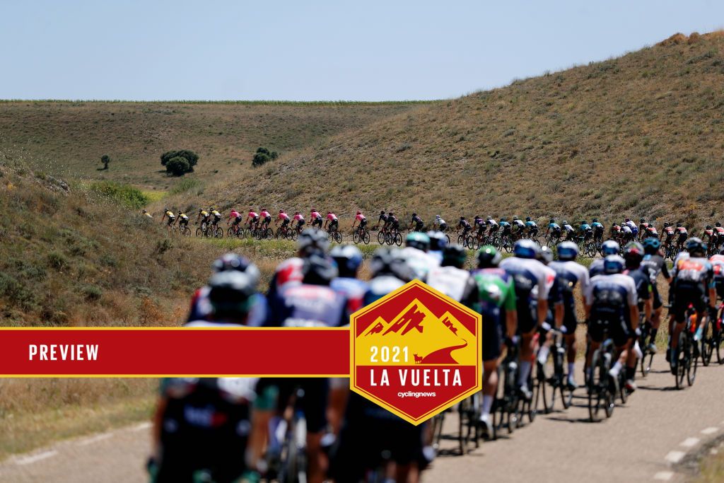 MOLINA DE ARAGON, SPAIN - AUGUST 17: The peloton passing through a landscape during the 76th Tour of Spain 2021, Stage 4 a 163,9km stage from El Burgo de Osma to Molina de AragÃ³n 1134m / @lavuelta / #LaVuelta21 / on August 17, 2021 in Molina de AragÃ³n, Spain. (Photo by Gonzalo Arroyo Moreno/Getty Images)