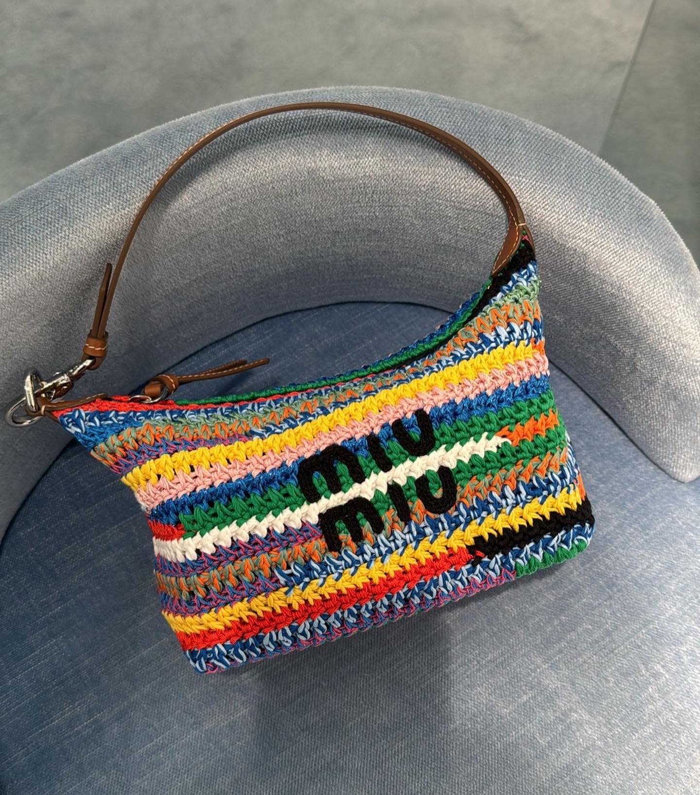 @threadsstyling Miu Miu colorful crochet bag.