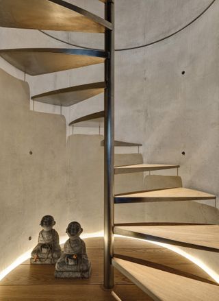 Concrete stairwell and metal stair
