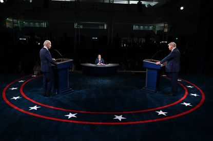 Trump and Biden on stage during the first presidential debate