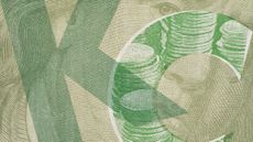 Photo collage of an extreme close-up of a 100 dollar banknote, overlaid with large letters K and C