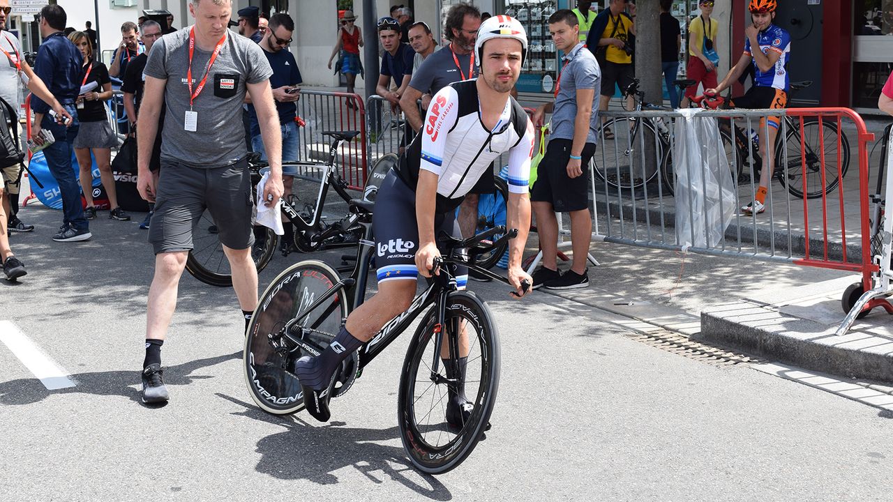 European champion Victor Campenaerts ran his usual time trial helmet set up with no visor