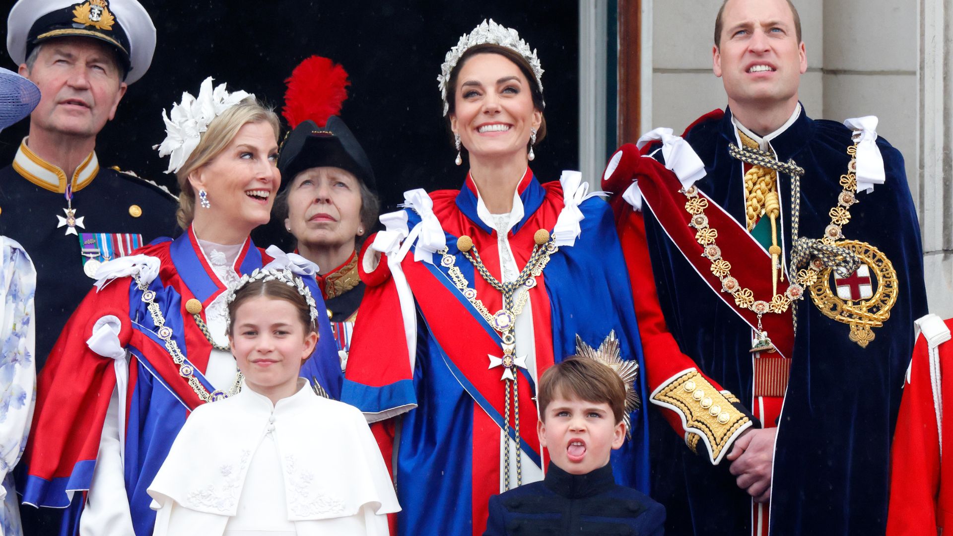Duchess Sophie with Prince William and Kate Middleton and their children during the Coronation of King Charles