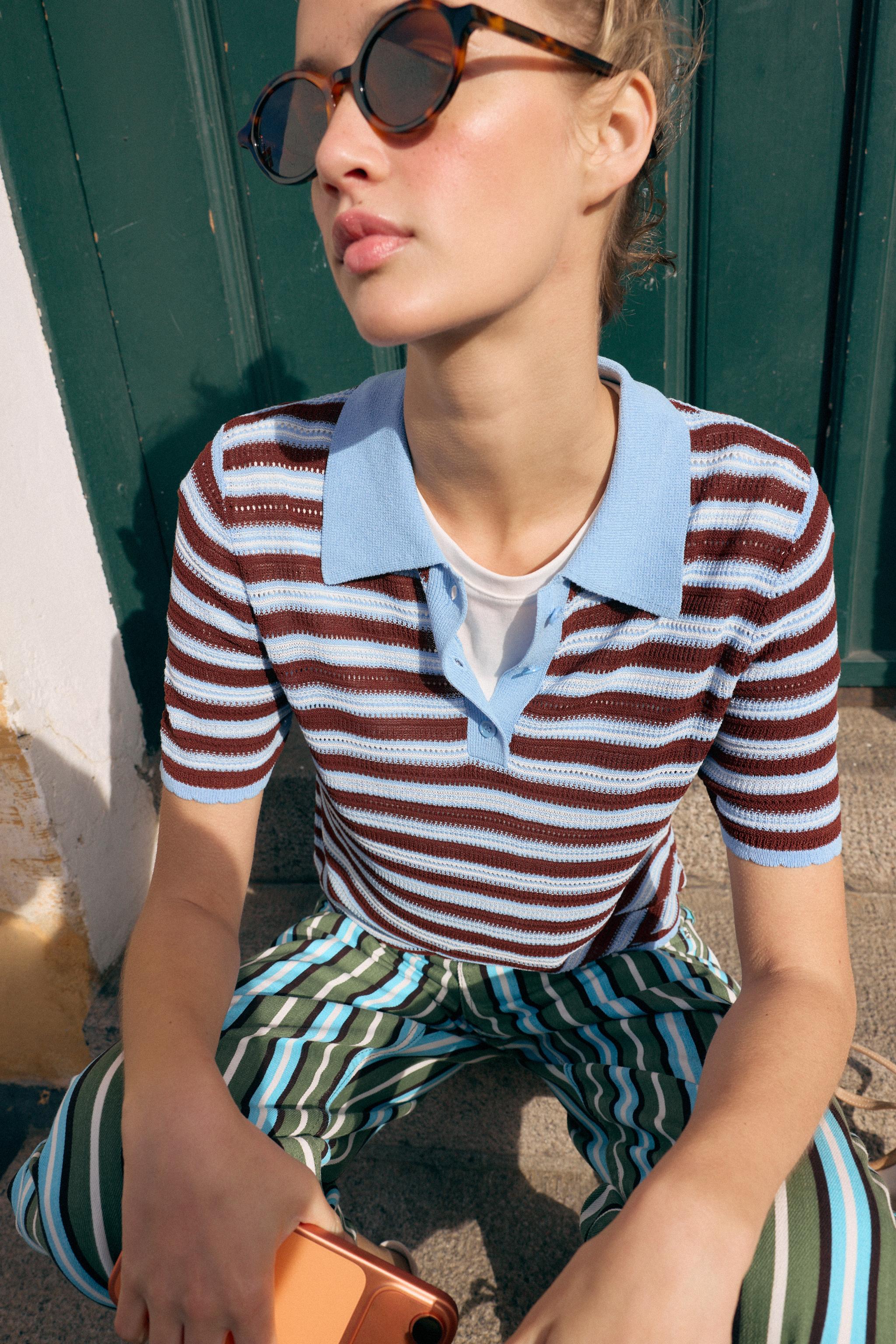 Striped Knit Polo Shirt