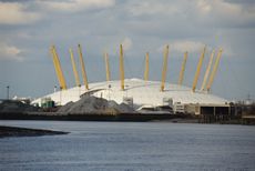 Millenium Dome, designed by Richard Rogers, across the River Thames, Greenwich, 13th February 2000