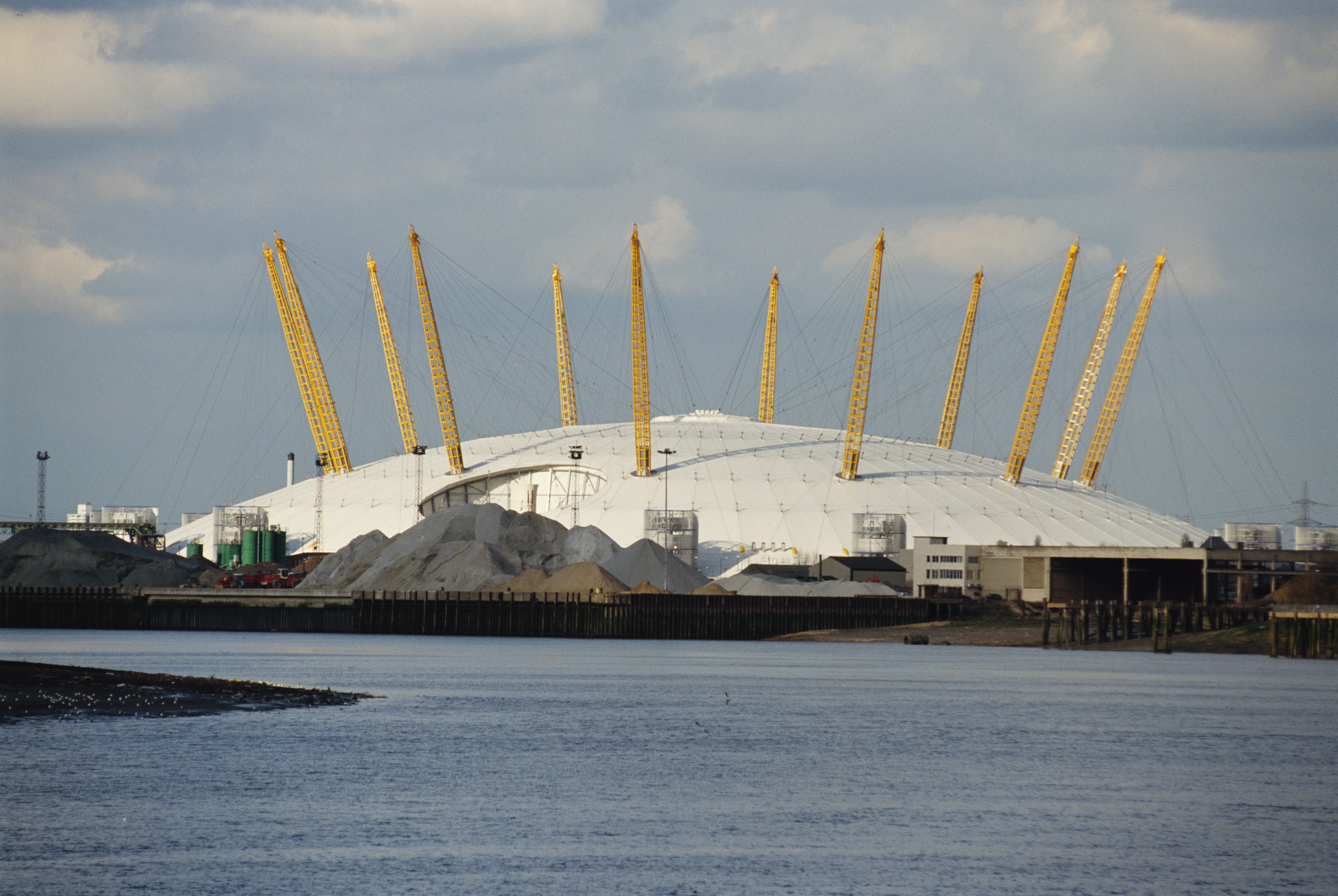 Millenium Dome, designed by Richard Rogers, across the River Thames, Greenwich, 13th February 2000