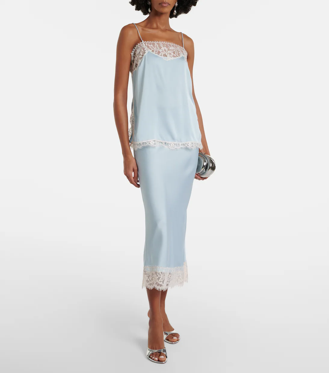 Faithfull, Cydney Lace-Trimmed Satin Midi Skirt