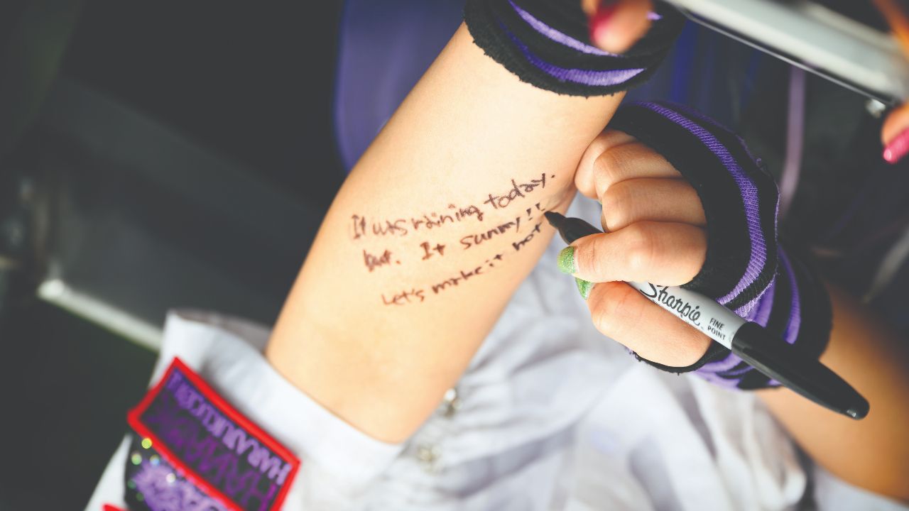 A message scrawled on an arm
