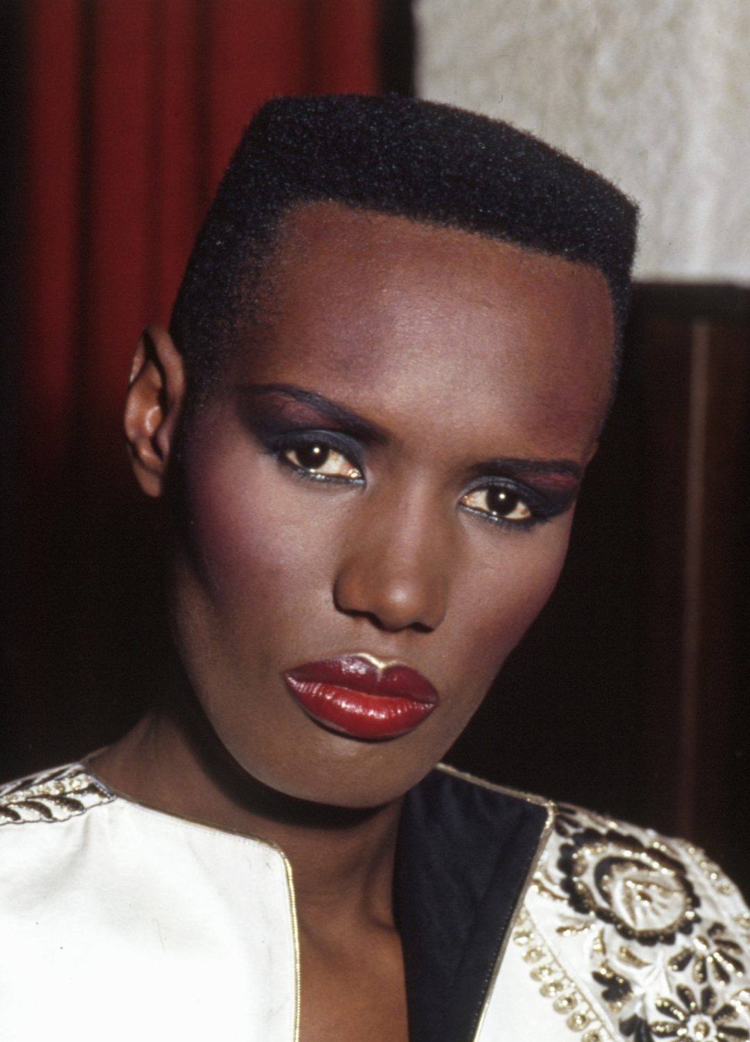 Grace Jones posing for a photoshoot. Italy, 1981