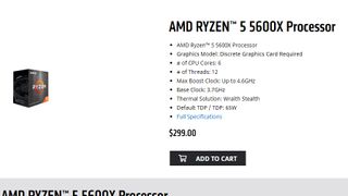 AMD webstore listing for Ryzen 5000 CPU