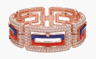 Pink gold, coral rubrum, lapis lazuli and diamond bracelet
