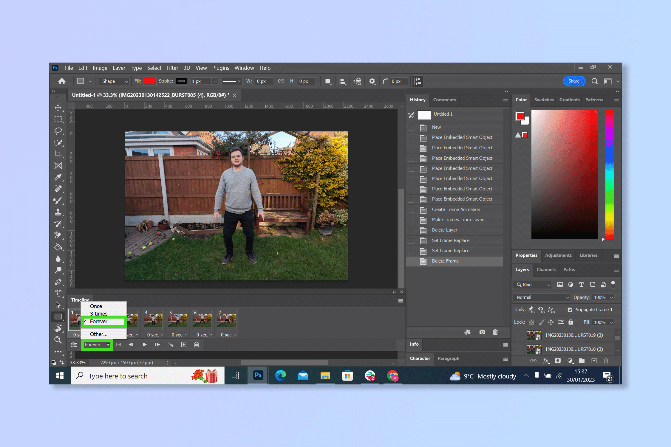 The fifth step to creating a GIF on Photoshop