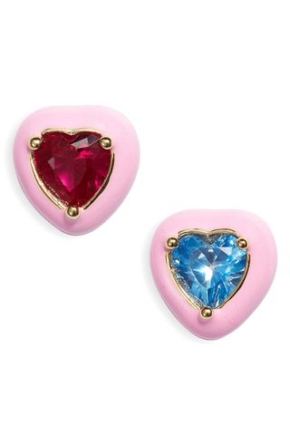 Mini Lucky Cubic Zirconia Heart Stud Earrings