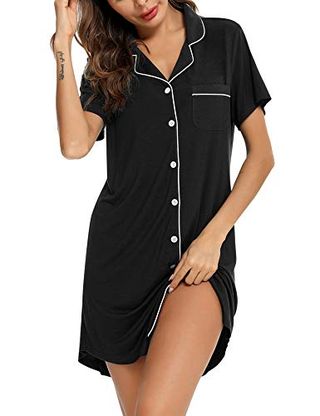 Women's Sleepshirt Short Sleeves Nightgown Sexy Nightshirts Boyfriend Sleepwear Black X-Large