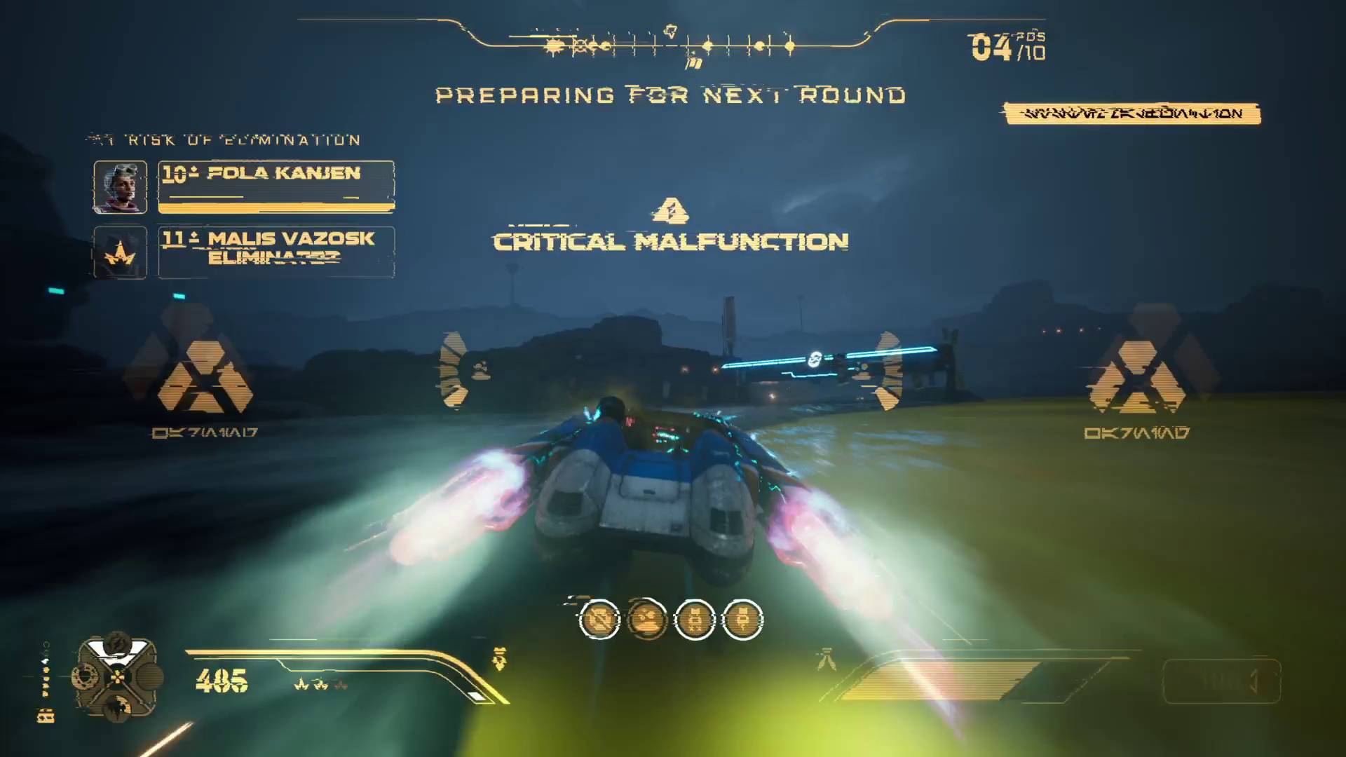 Star Wars Galactic Racer speeder suffering critical malfunction after driving over acid in Sentinel I race