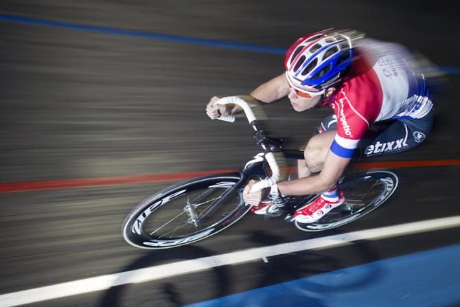 Niki Terpstra at speed on the Eddy Merckx velodrome in Gent