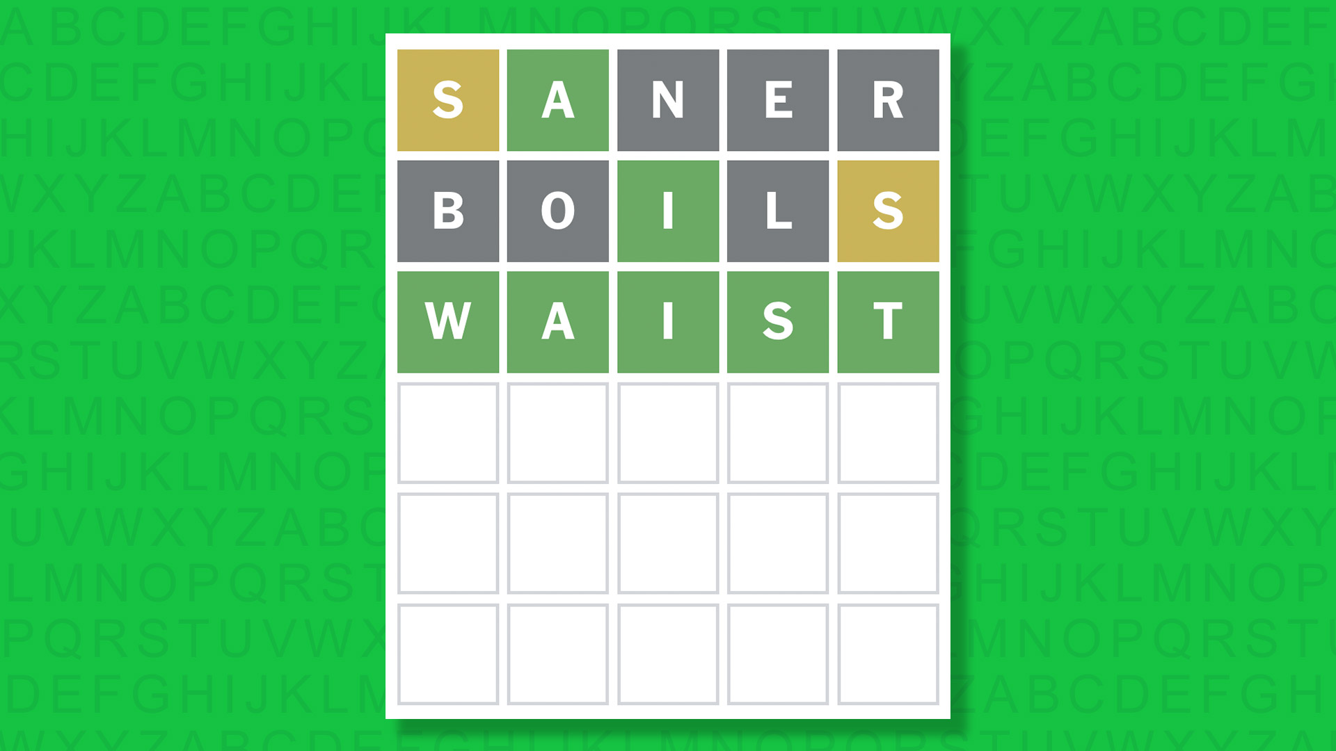 NYT Wordle answer for game 1631 on a green background