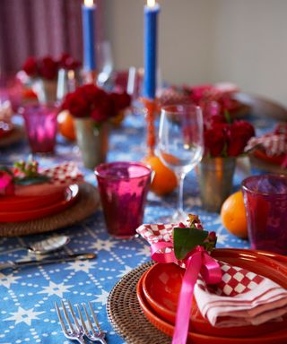 Colorful blue and pink festive table