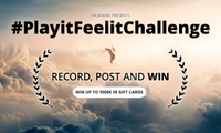 Text reads "Thomann presents #PlayitFeelitChallenge: Record, post and win up to &euro;1000 in gift cards"