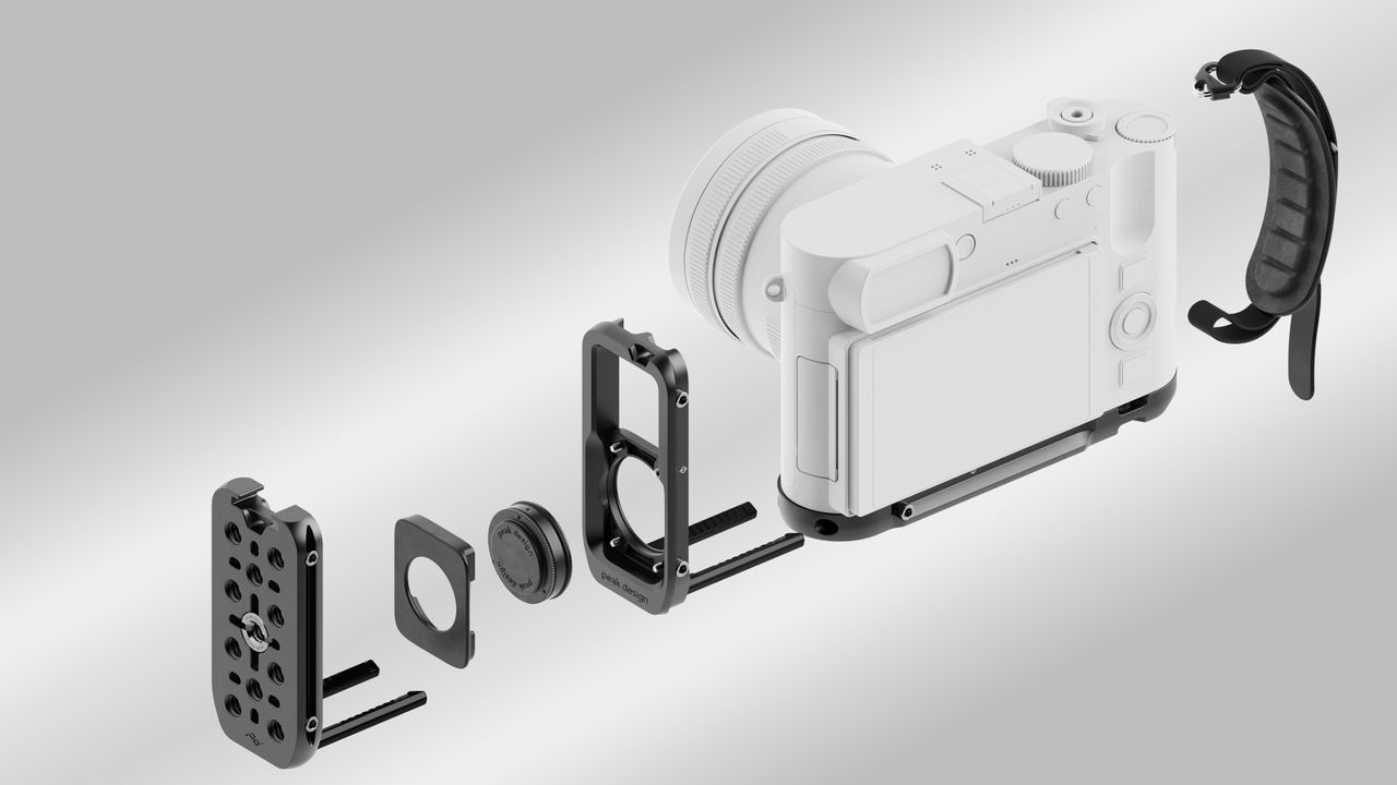 The Peak Design modular Field Bracket opn a gray background