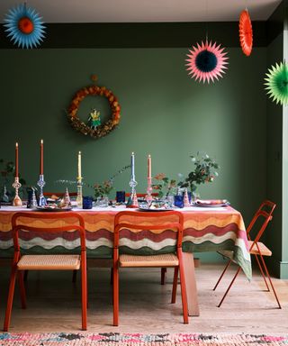 Colourful Christmas table with tablecloth
