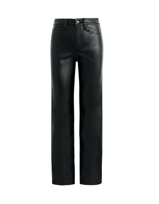 black vegan leather straight-leg pants