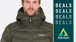 Rab Nebula Pro jacket in green color with deals image