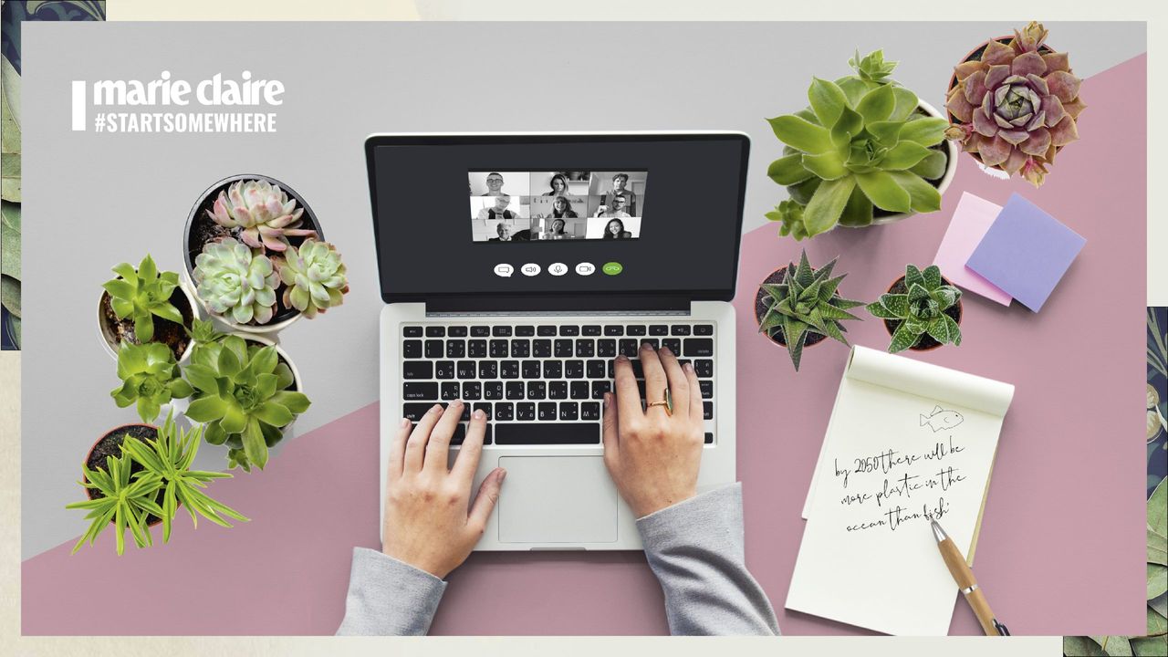 Green office: A woman sits at her laptop working out how to make her space more eco-friendly