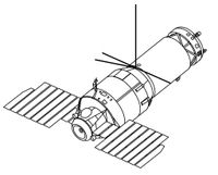 A diagram of a Soviet Almaz space station, such as Salyut 3 and Salyut 5.