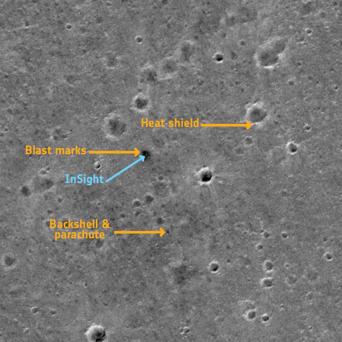 A photo captured by the European Space Agency&#039;s ExoMars orbiter shows NASA&#039;s InSight lander and the equipment that helped it to reach the surface safely.